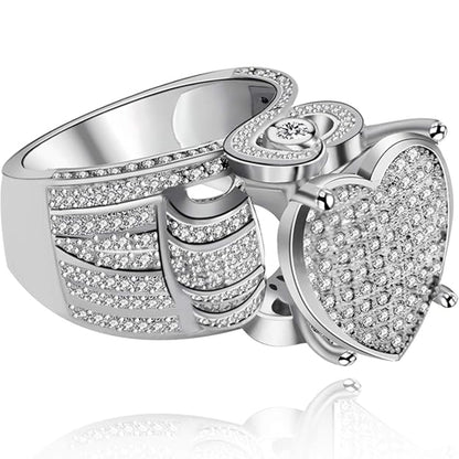 Women's Love Heart CZ Cluster Statement Big Architecture Ring