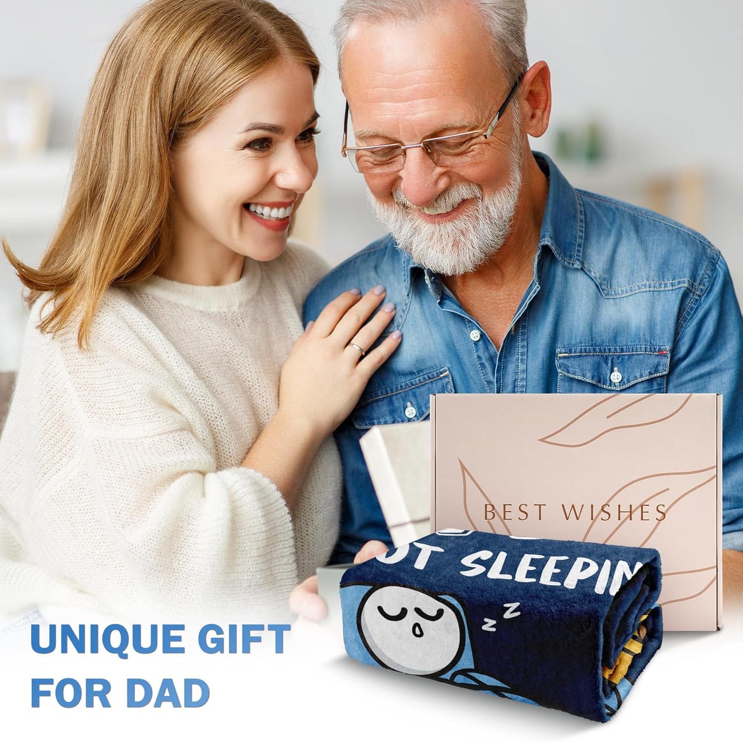 Dad Is Not Sleeping Flannel Blanket, Fathers Day Dads Gifts From Daughter Son, Super Soft Throws Blanket for Couch and Napping
