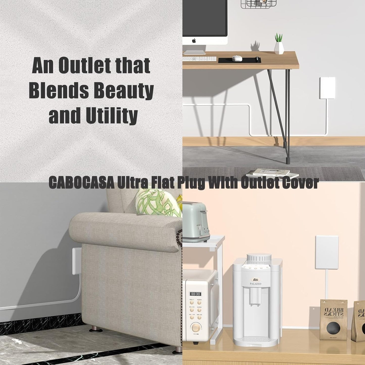 Ultra-Thin Plug Power Strip Extension Cord with 3 Outlets