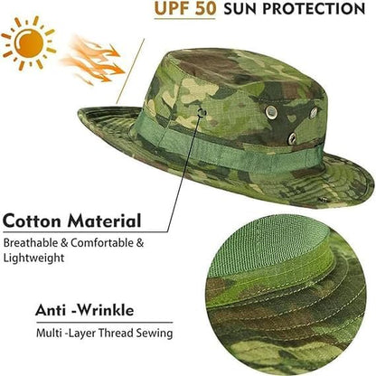 Mens Camouflage Bucket Hat & Sun Protection Face Covering Set