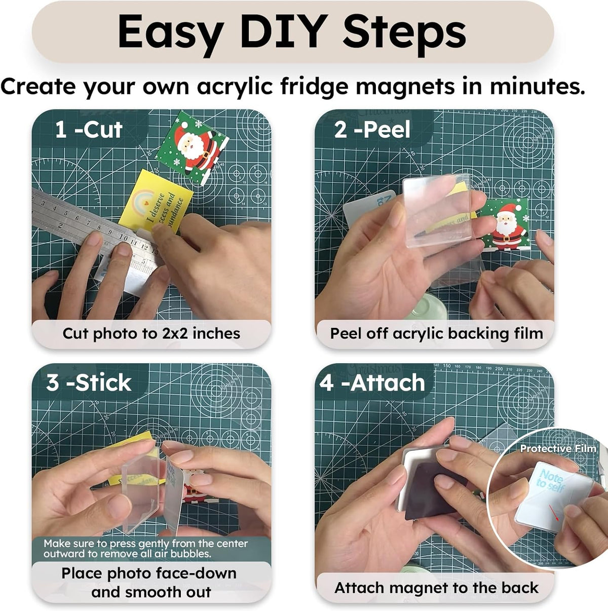 10 Pack 2"x2" Clear Acrylic DIY Fridge Magnets Set with Adhesive Backing