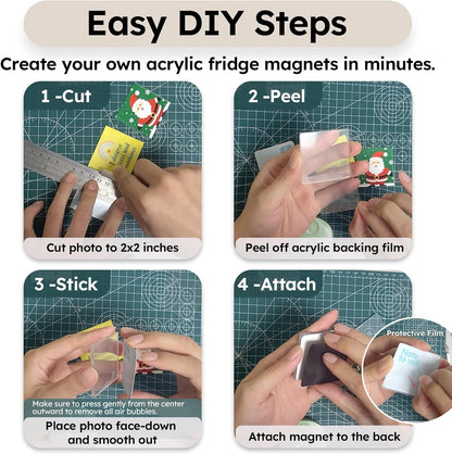 10 Pack 2"x2" Clear Acrylic DIY Fridge Magnets Set with Adhesive Backing