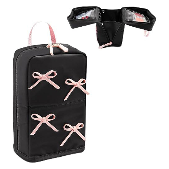 Small Black Waterproof Stand Up Travel Makeup Bag with Brush Compartment & Elastic Holders