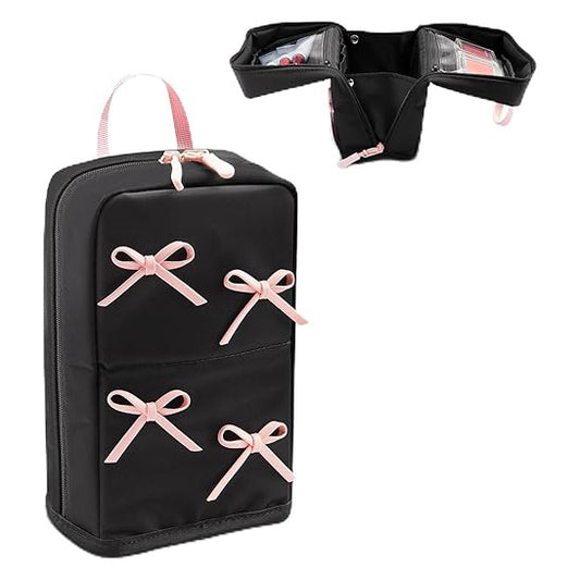 Small Black Waterproof Stand Up Travel Makeup Bag with Brush Compartment & Elastic Holders