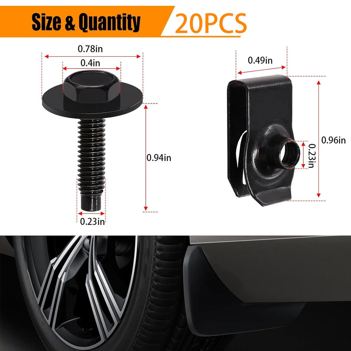 20PCS Universal Fender Liner Screw and U-Nut Kit
