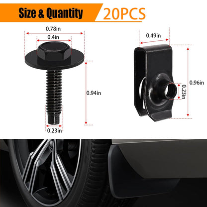 20PCS Universal Fender Liner Screw and U-Nut Kit