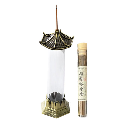 Handcrafted Copper Alloys & Acrylic Incense Burner in Antique Styles with 20 Hollow Incense Sticks for Elegant Homes Enhancement, Bedroom Incenses Burners