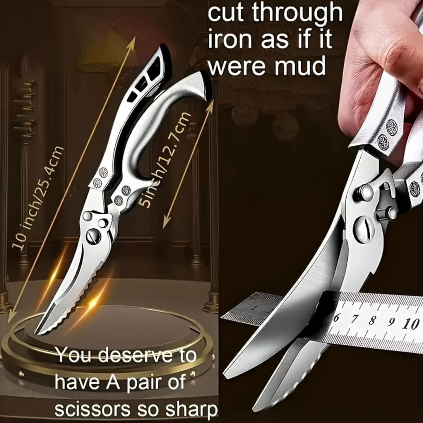 Stainless Steel Kitchen Poultry Shears, Chicken Bone Scissors, Scale Clean Cook Scissors