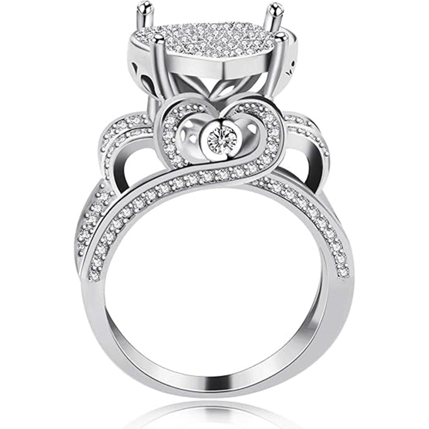 Women's Love Heart CZ Cluster Statement Big Architecture Ring