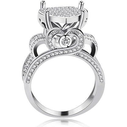 Women's Love Heart CZ Cluster Statement Big Architecture Ring