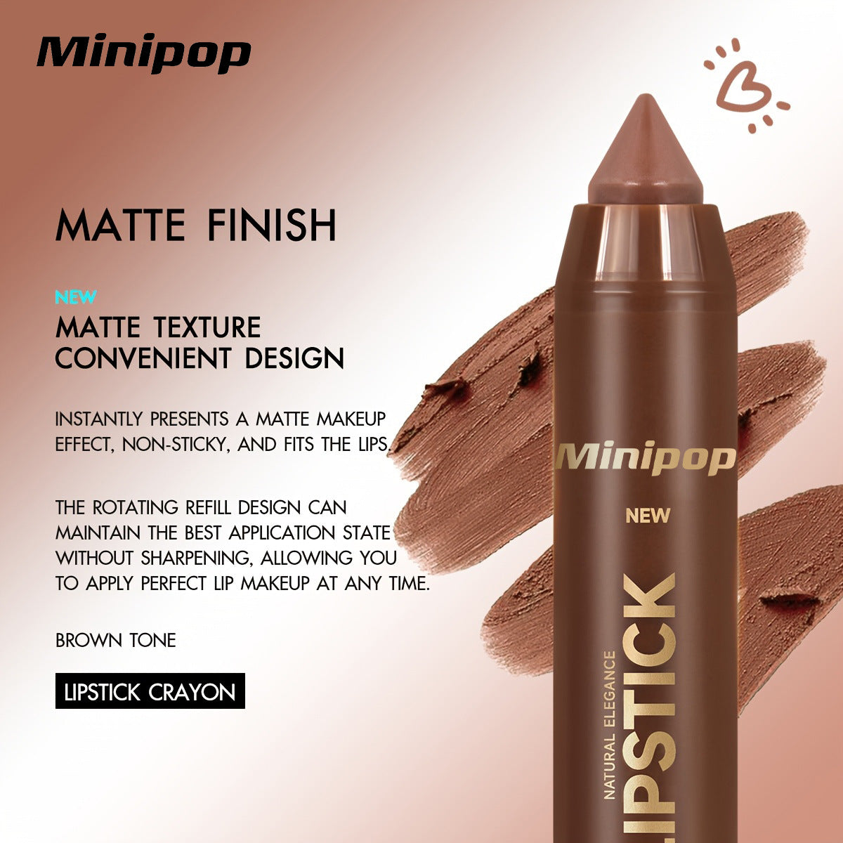 Set of 6 matte creamy lip crayons, long-lasting finish
