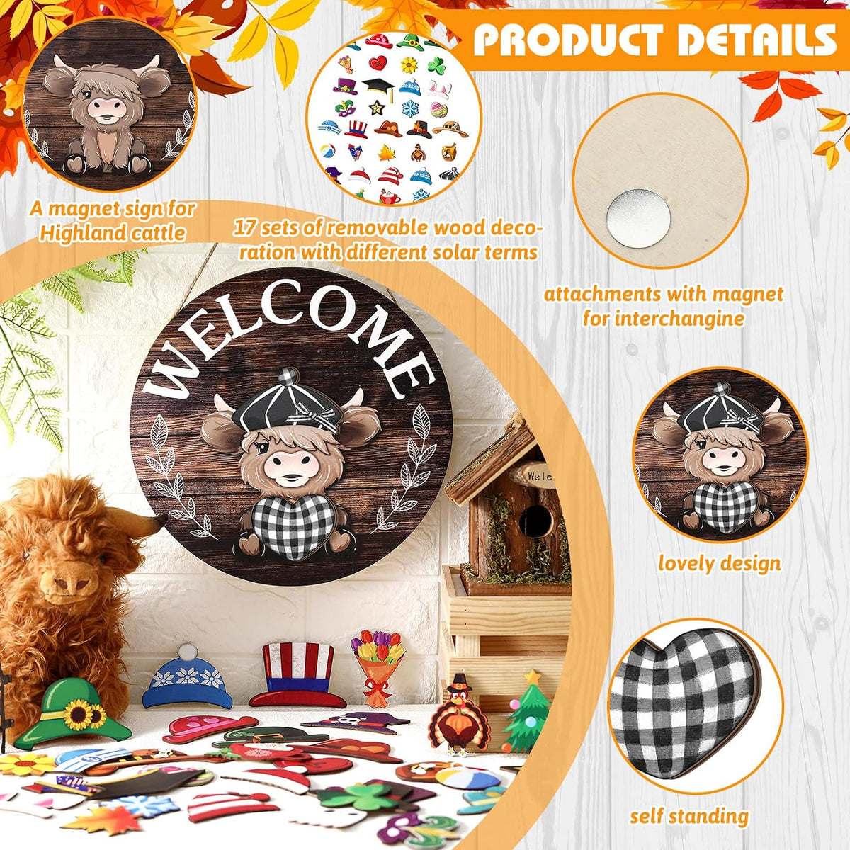 Highland Cow-Shaped Interchangeable Welcome Sign