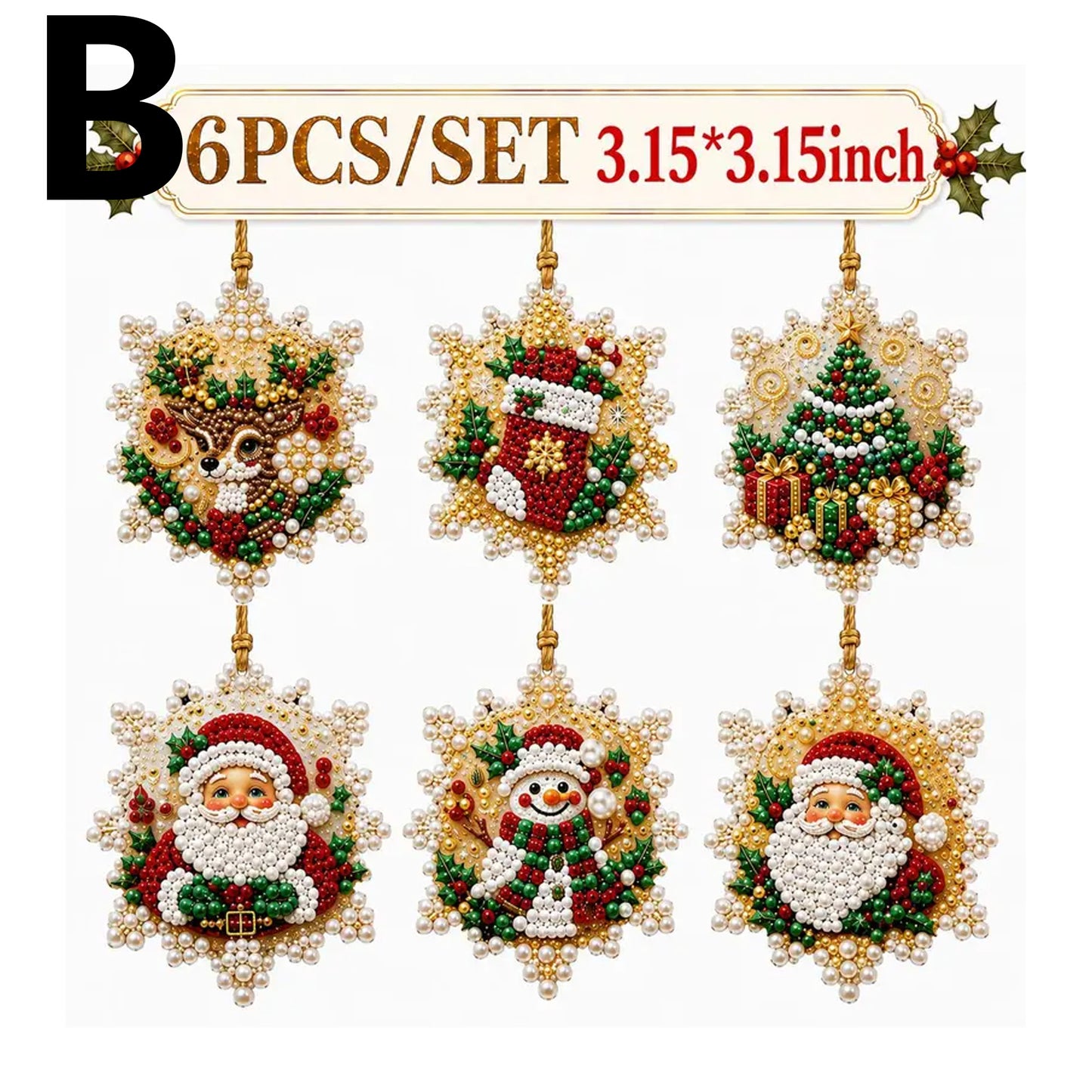 6-Piece Christmas DIY Diamond Painting Ornament Set