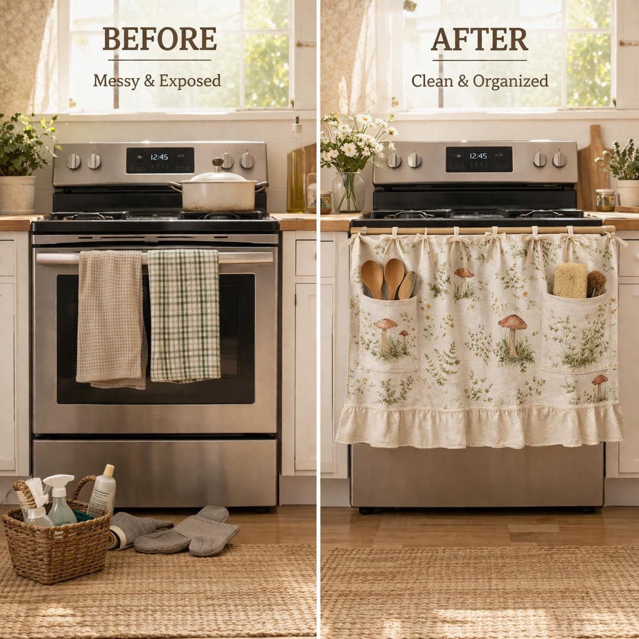 Oven valance with rod pocket—suitable for stovetops, ovens, and dishwasher cabinets