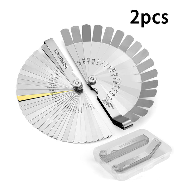 2Pcs High-Precision Feeler Gauge Set - 32-Blade Straight and 16-Blade Offset Filler Gauge, Dual Marked SAE & Metric Stainless Steel Feeler Gauges for Valves, Spark Plug, Engine, Guitar Setup