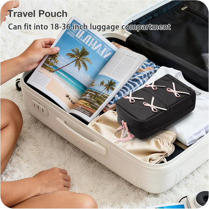 Small Black Waterproof Stand Up Travel Makeup Bag with Brush Compartment & Elastic Holders
