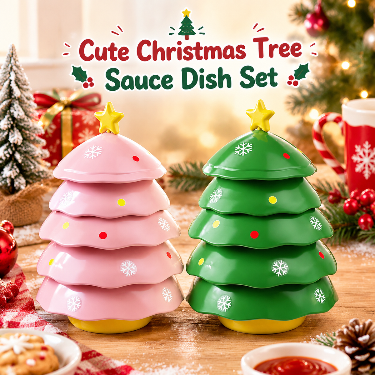 Cute Christmas Tree Dipping Dish Set