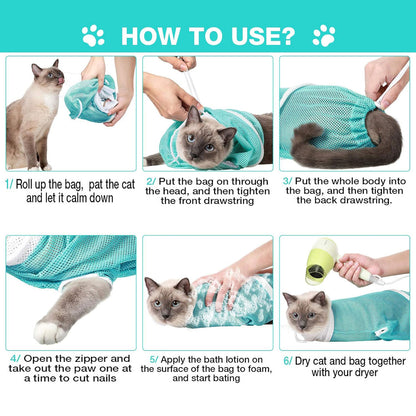 Multifunctional Grooming Bathing Adjustable Cat Shower Net Bags