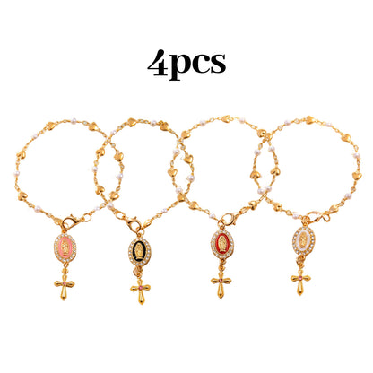 4pcs Steering Wheel Accessory with Virgin Mary Charm & Cross