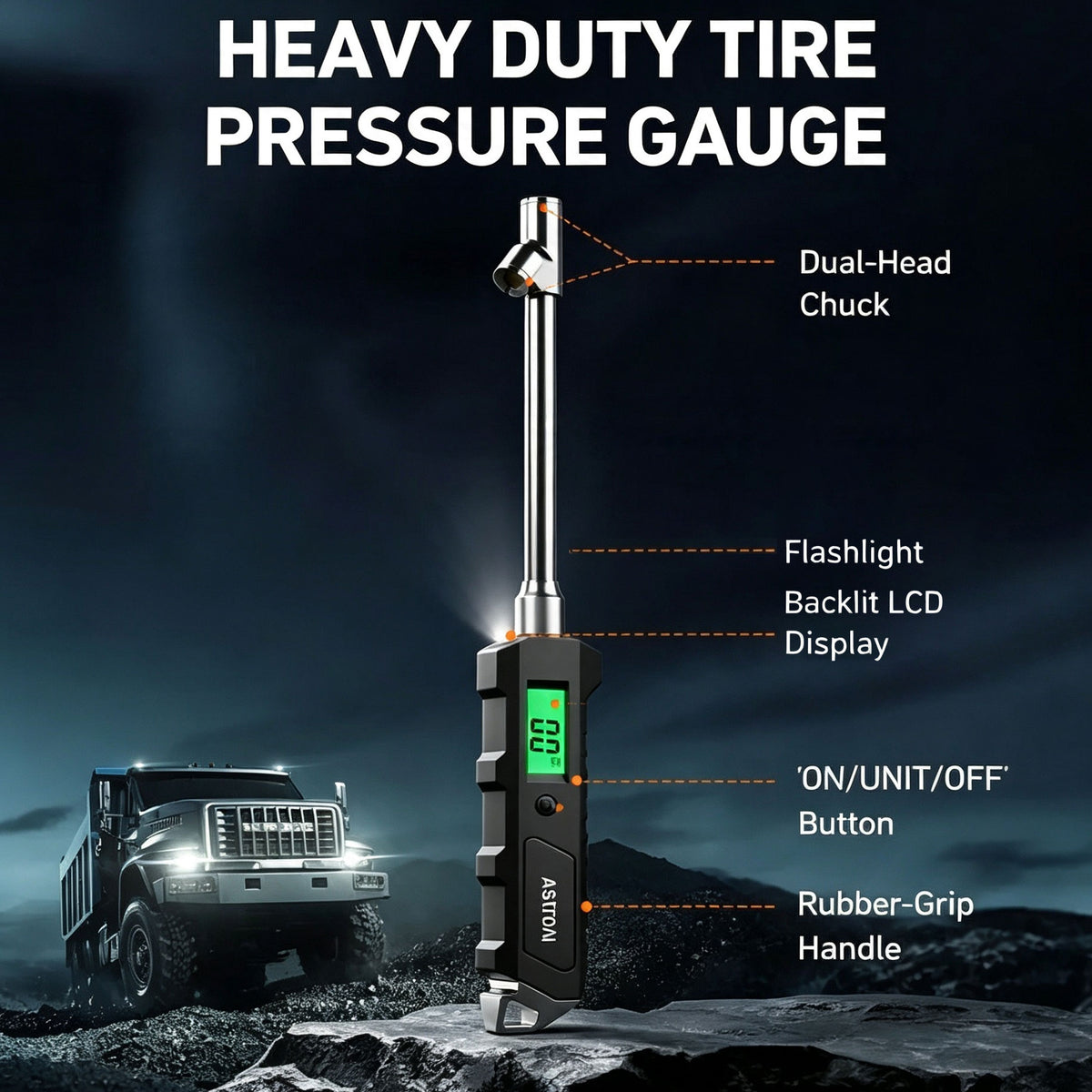 Digital Tire Pressure Gauge - 230 PSI Wide Range Heavy