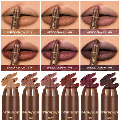 Set of 6 matte creamy lip crayons, long-lasting finish