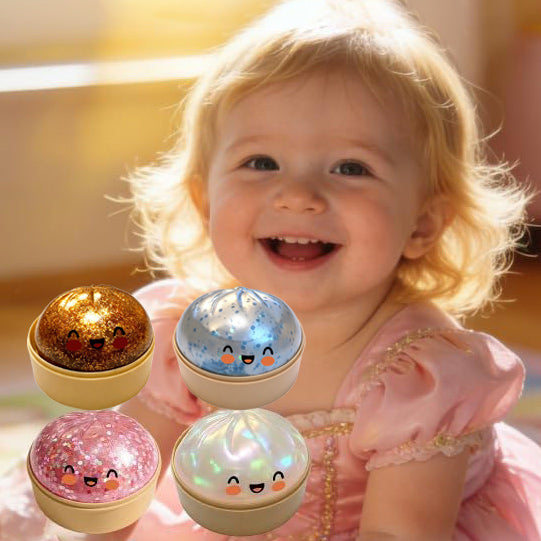 4pcs Glitter Dumpling Squishy with Steamer Box, Slow Rising Soft TPR Fidget Toy