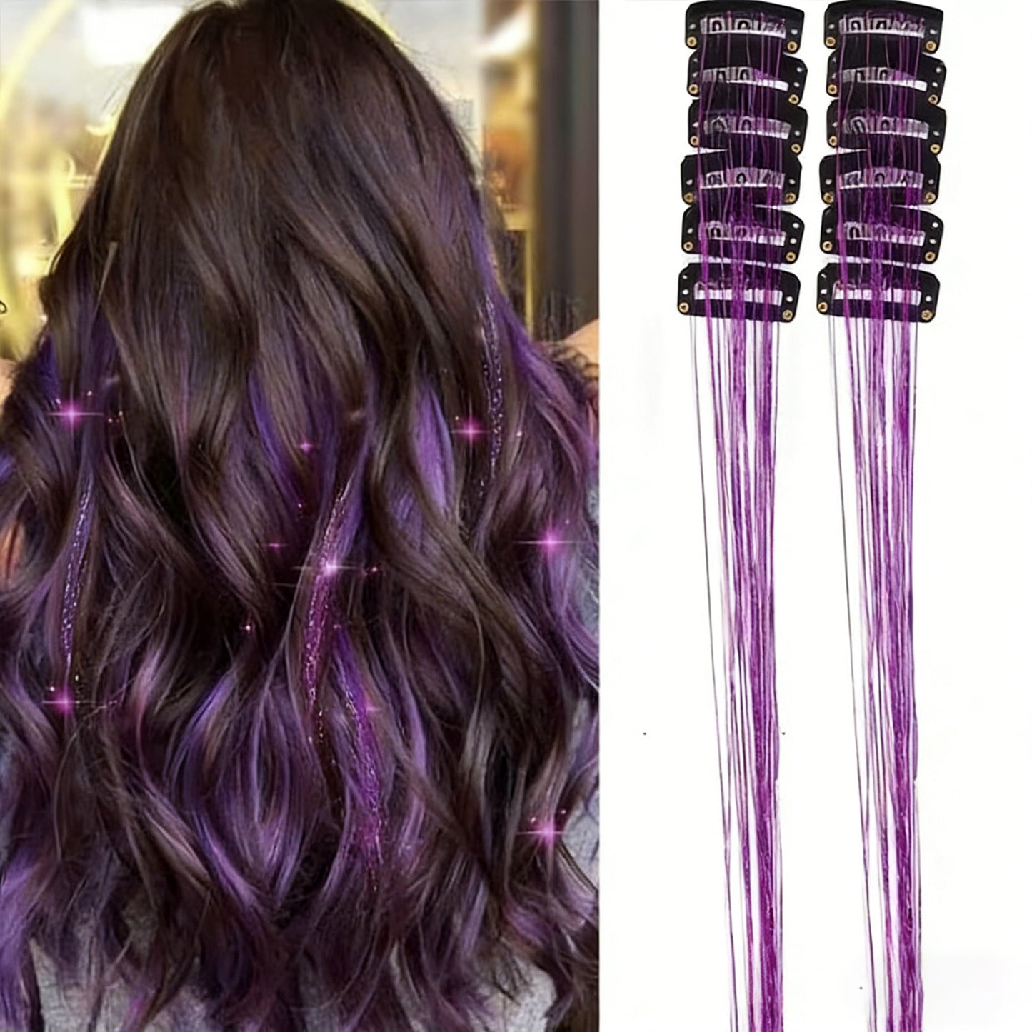 Clip in Hair Tinsel, 12 Pcs 20 Inch Colorful Glitter Hair Extensions Kit