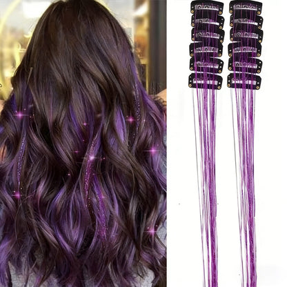 Clip in Hair Tinsel, 12 Pcs 20 Inch Colorful Glitter Hair Extensions Kit
