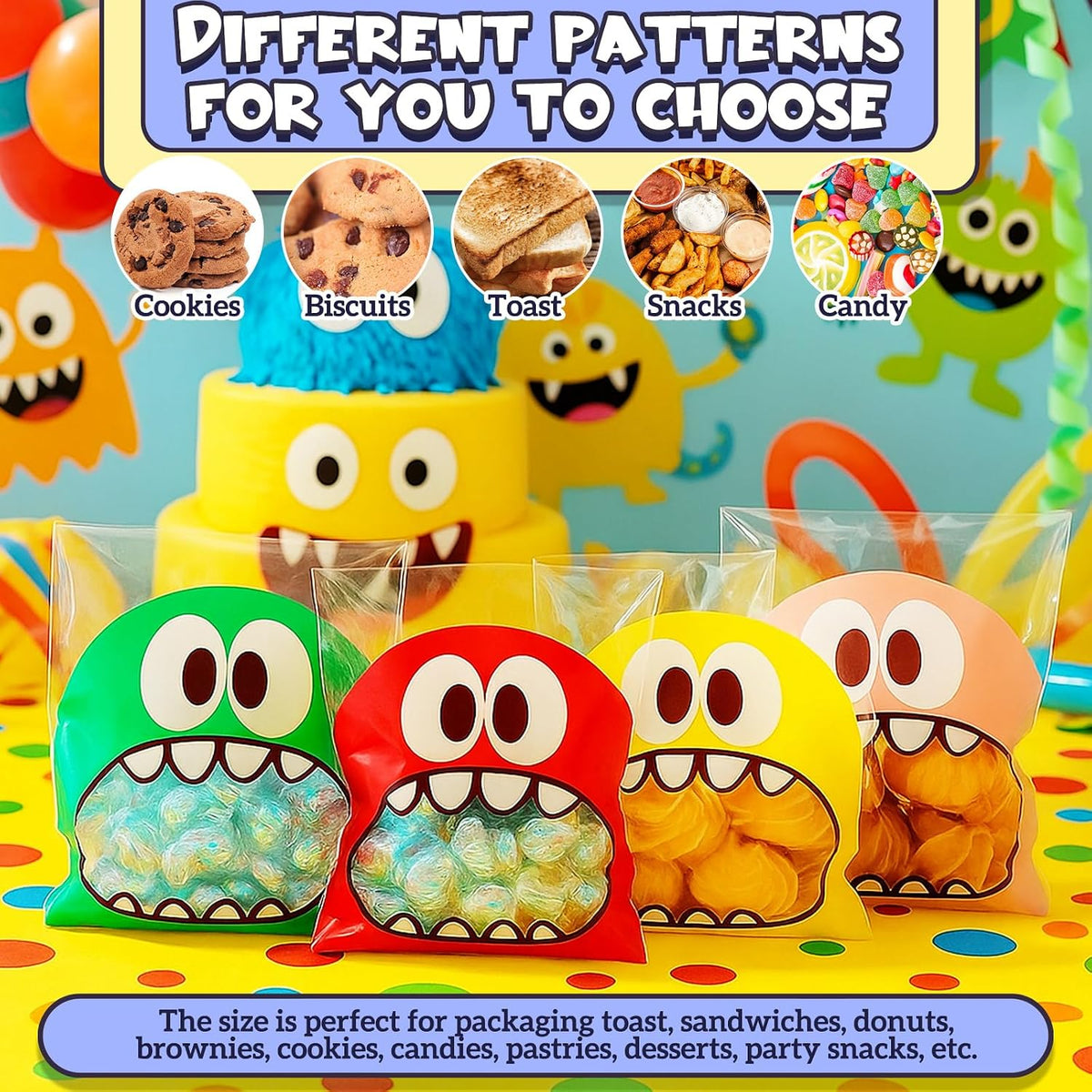 100PCS Cute Little Monster Self-Adhesive Bags