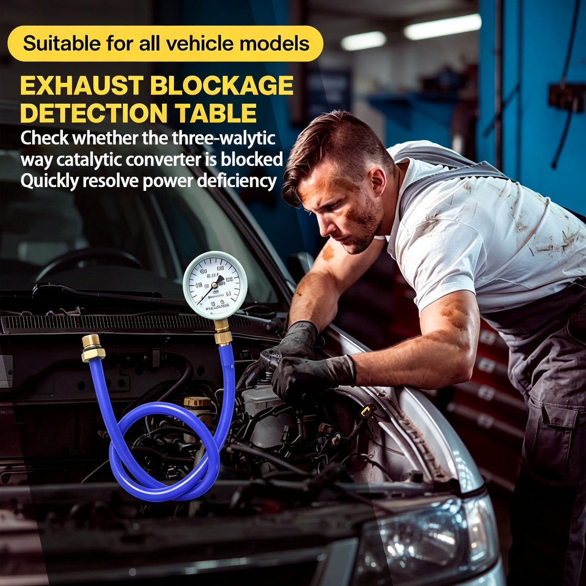 Exhaust Back Pressure Tester, Three-Way Catalytic Converter Exhaust Pressure Test Kit