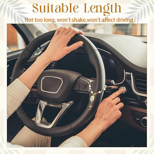 4pcs Steering Wheel Accessory with Virgin Mary Charm & Cross