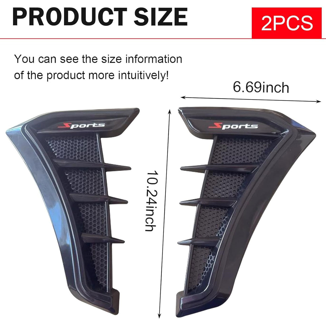 2PCS Car Fender Side Vents, Self-Adhesive Sporty Vehicle Exterior Trim Modification Kit Universal for Most Cars