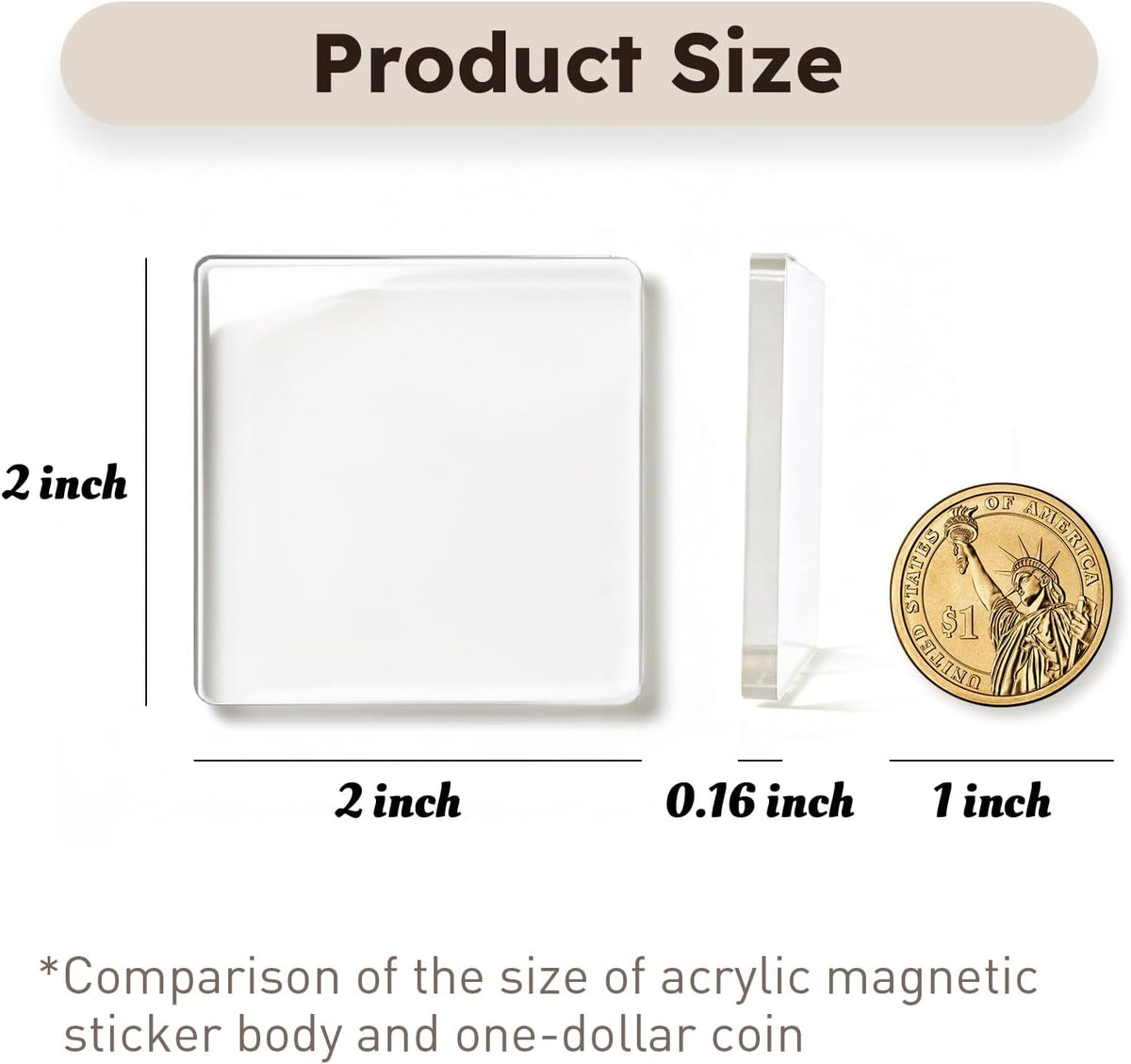 10 Pack 2"x2" Clear Acrylic DIY Fridge Magnets Set with Adhesive Backing