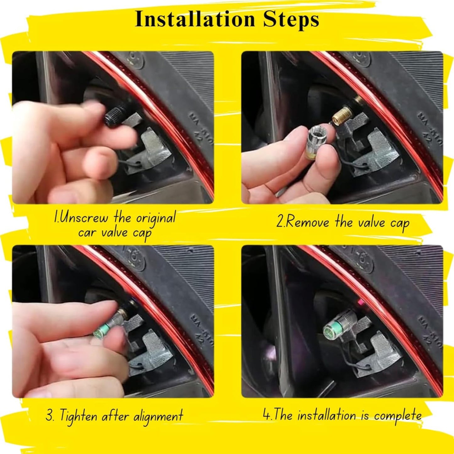 4 Pcs Tire Pressure Monitor Valve Caps: Visual Sensor Indicator Dust Covers