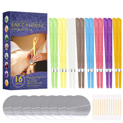 Ear Candle Wax Cleaning Set 16 Pcs Natural Paraffin Ear Candles in 8 Scents