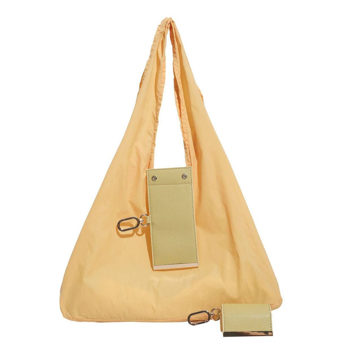 Foldable Keychain Tote Bag, Expandable Leather Mini Bag with Key Ring