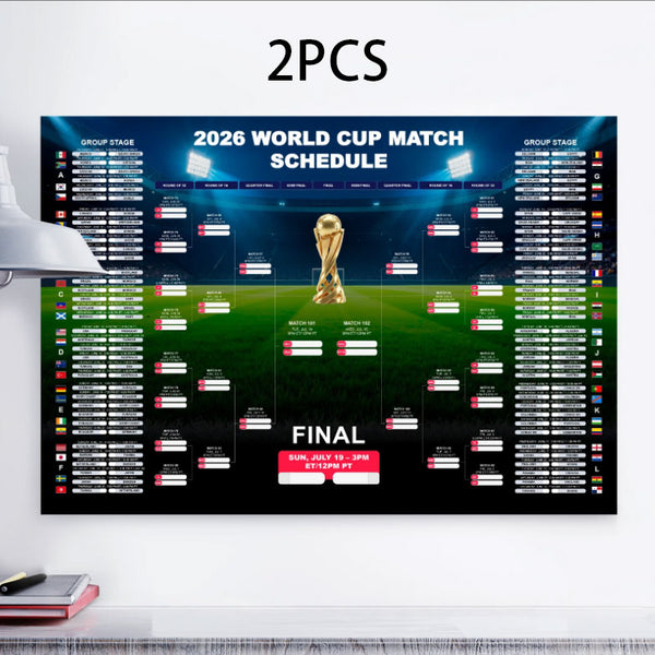 2PCS Football World Cup 2026 Poster Schedule Wall Chart