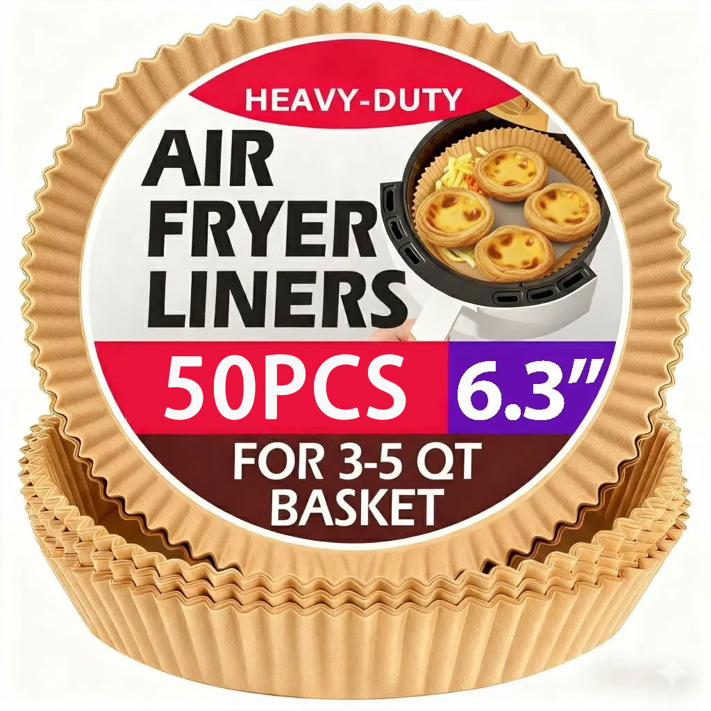50-PCS Air Fryer Liners – Thickened, Non-Stick, and Oil-Proof