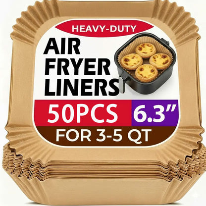 50-PCS Air Fryer Liners – Thickened, Non-Stick, and Oil-Proof