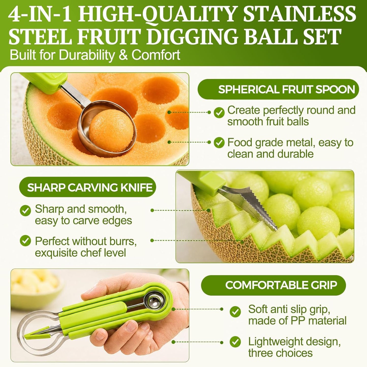 4 in 1 Melon Baller Scoop Set