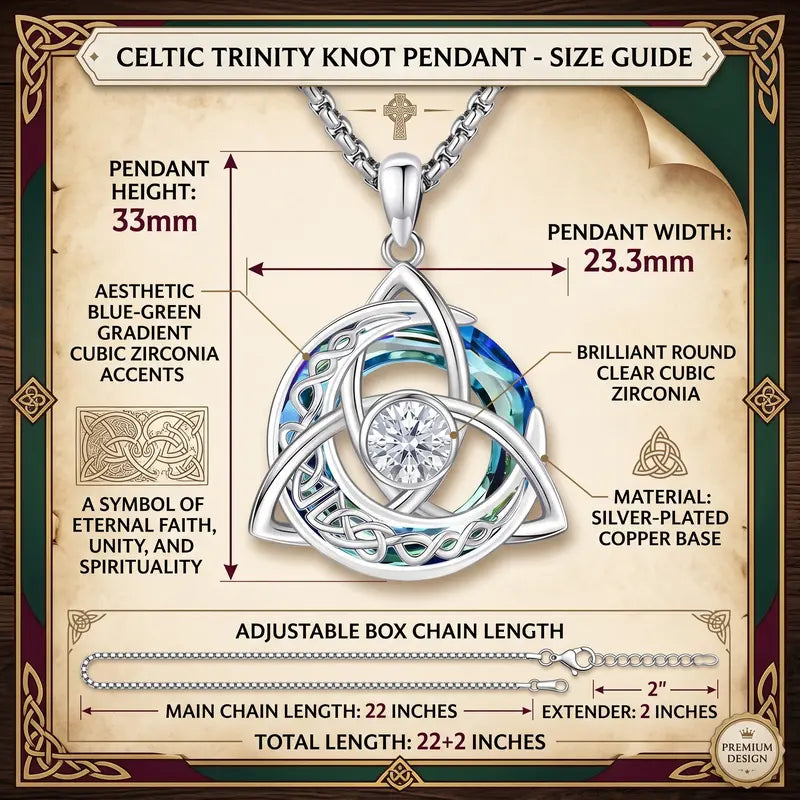 Women's Celtic Birthstone Necklace - Trinity Knot-Triquetra Crescent Moon Pendant