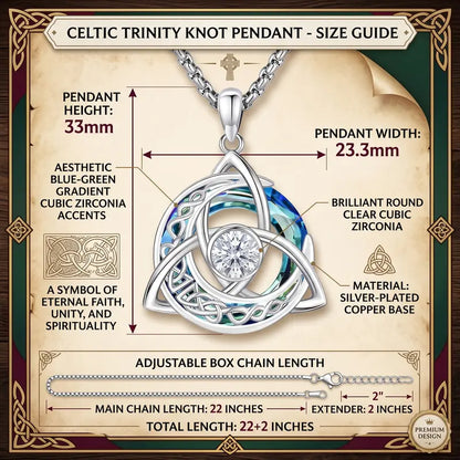 Women's Celtic Birthstone Necklace - Trinity Knot-Triquetra Crescent Moon Pendant