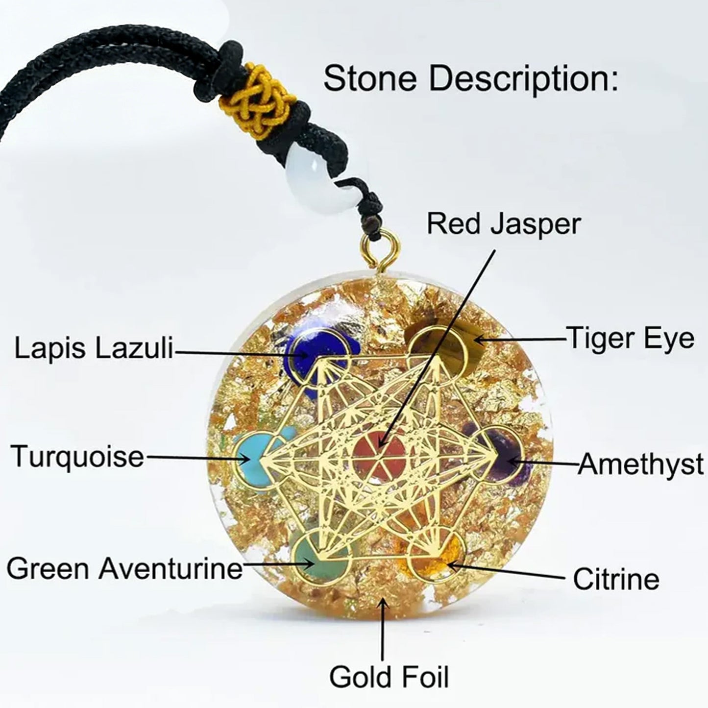 Orgone Pendant Energy Necklace,7 Chakras w/Crystals Stones Orgone Pendant