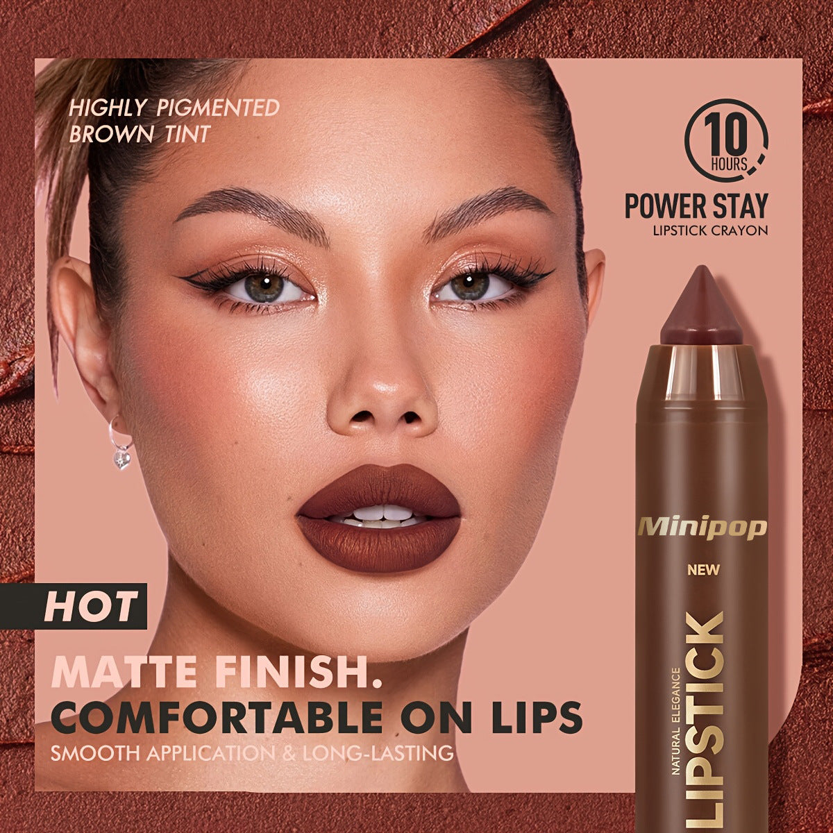 Set of 6 matte creamy lip crayons, long-lasting finish