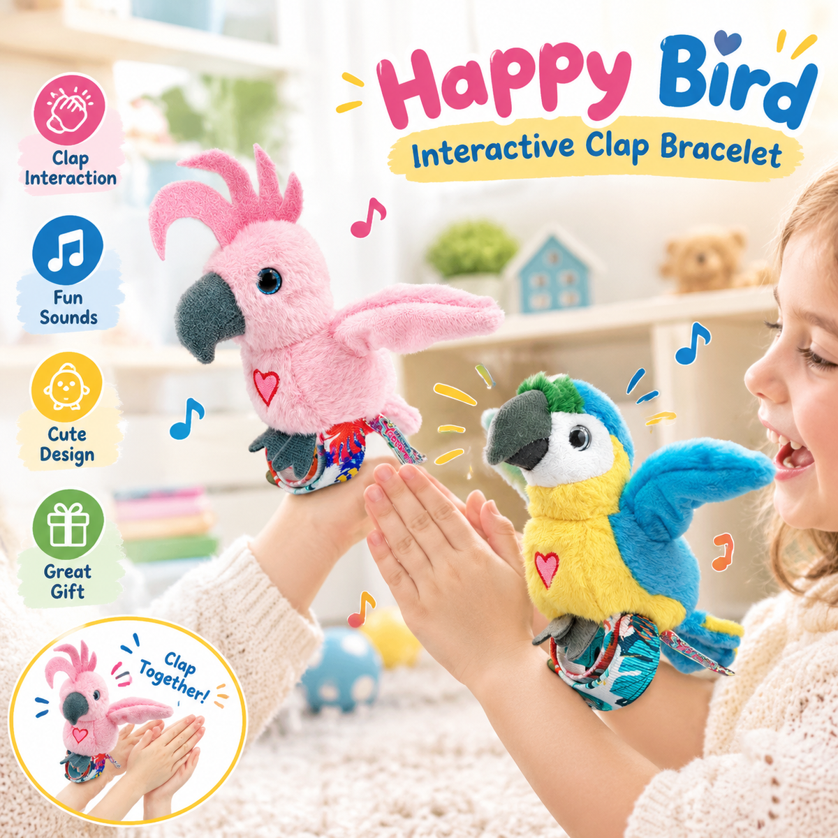Bird-themed plush slap bracelets