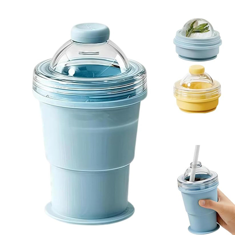 Portable Reusable Collapsible Ice Hockey Cup with Attached Straw