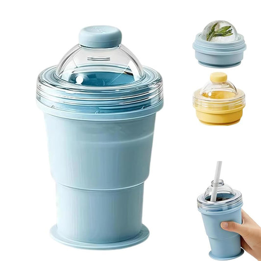 Portable Reusable Collapsible Ice Hockey Cup with Attached Straw