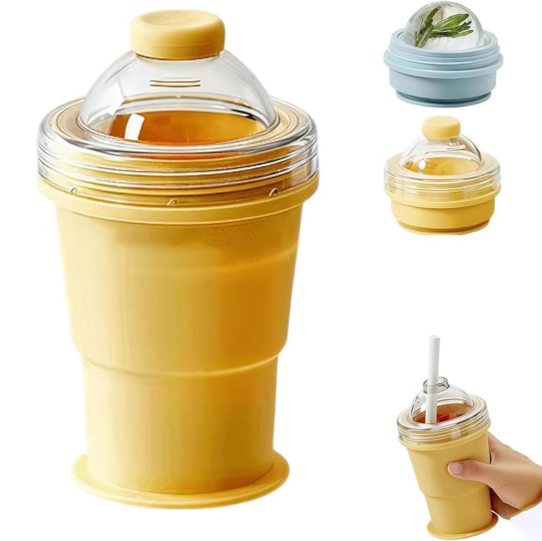 Portable Reusable Collapsible Ice Hockey Cup with Attached Straw