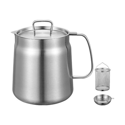 1.5L Stainless Steel Kitchen Pot Fryer Pan with Fine Mesh Filter & Fryer Basket - Large Capacity Multifunctional Oil Filter Tank Tools