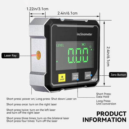Magnetic Dual Laser Data Inclinometer for Precision Measuring, Table Saw & Woodworking
